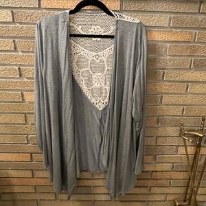 Torrid Size 3 Cardigan- Gray with Cream Lace Back- NWT